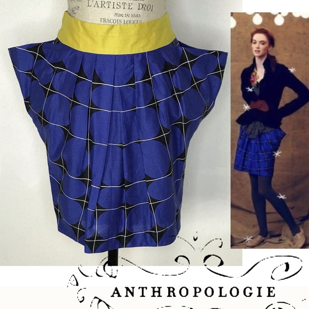 Anthropologie Odille Blue Yellow Fargyle Skirt Size 2
